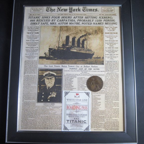 TITANIC Collector Set featuring New York Times, Boarding Pass & English Penny - Picture 1 of 6